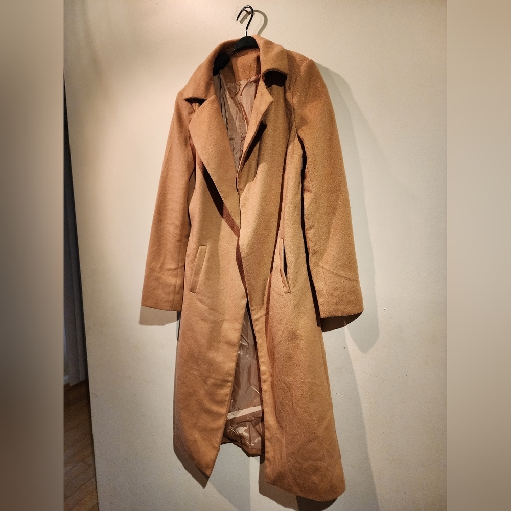 Women's Caramel Color Lightweight Long Coat - Picture 3 of 5